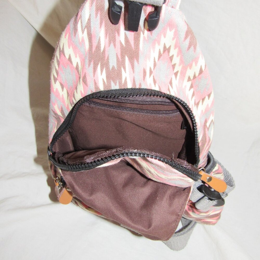 Stylish Pink Aztec Pattern Sling Backpack - Picture 4 of 7